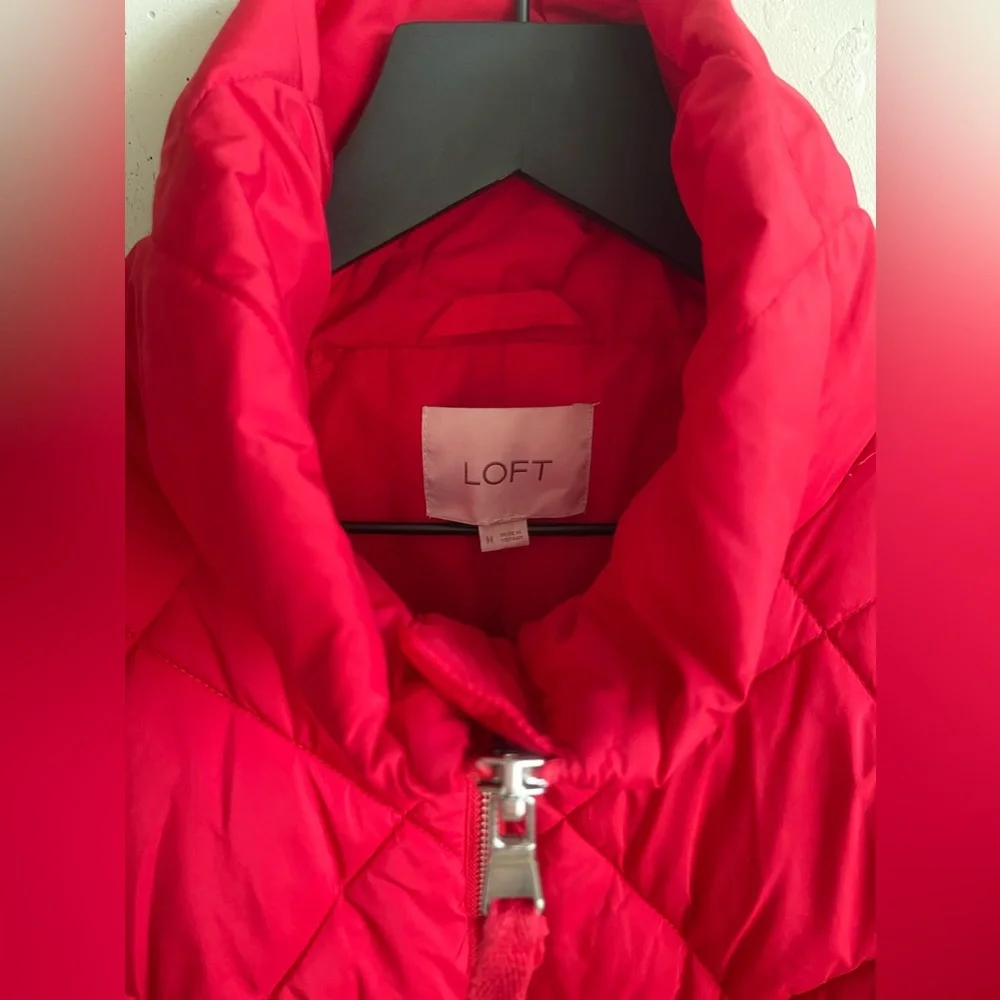 LOFT Quilted Puffer Jacket in Red Size M - Picture 5 of 8
